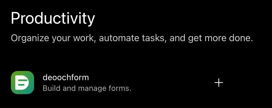 ChatGPT's Productivity app category with deoochform listed in the results